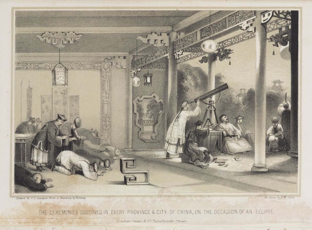 Observerer en formørkelse i Kina, ca 1836 af Unbekannt