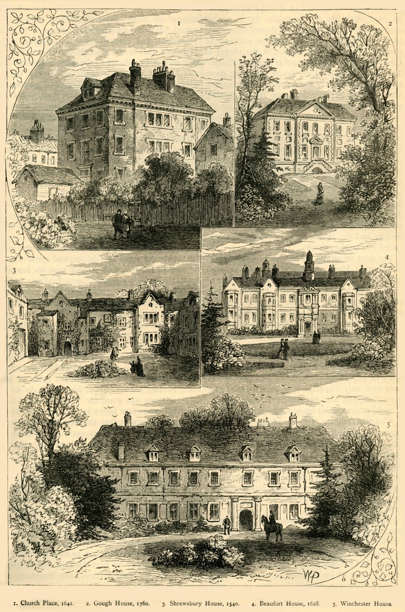 Gamle palæer i Chelsea, c1876. af Unbekannt