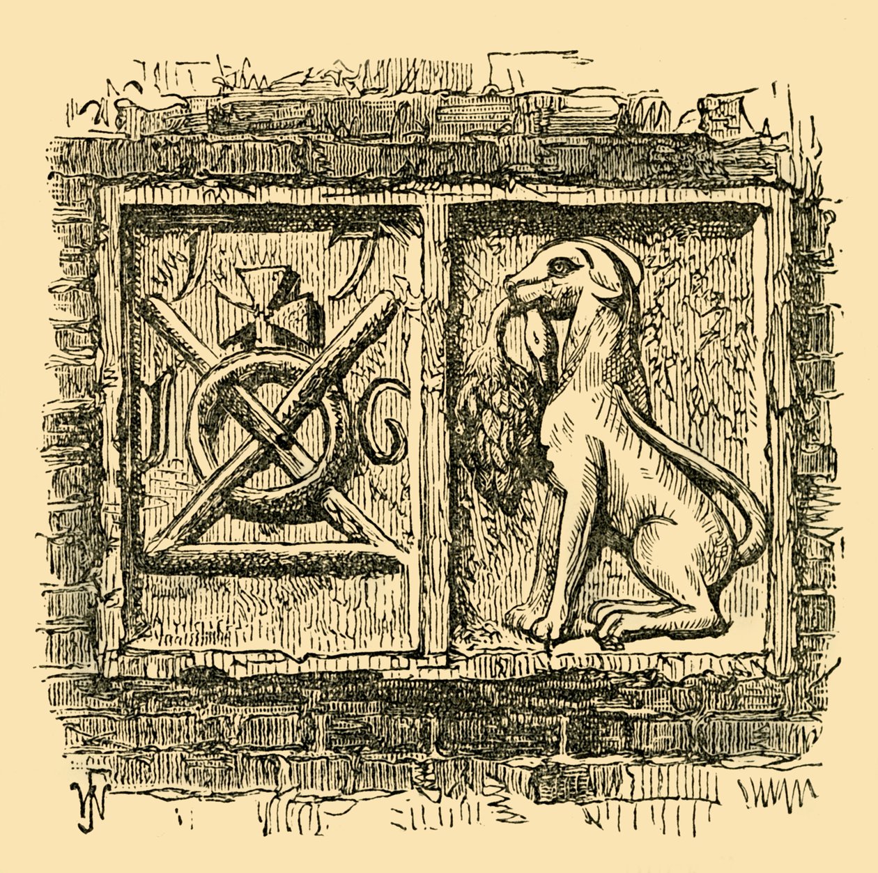 Gammelt tegn på hunden og anden., c1878. af Unbekannt