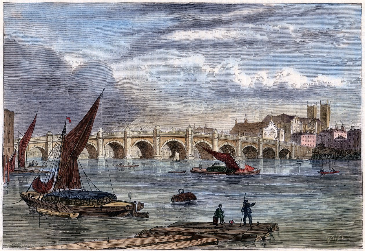 Old Westminster Bridge i 1754, 1800-tallet af Unbekannt