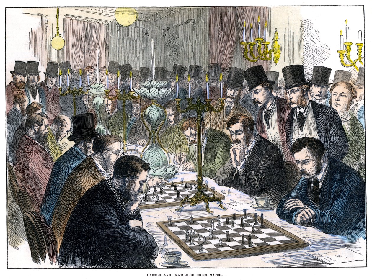 Oxford og Cambridge Chess Match, 1800-tallet af Unbekannt