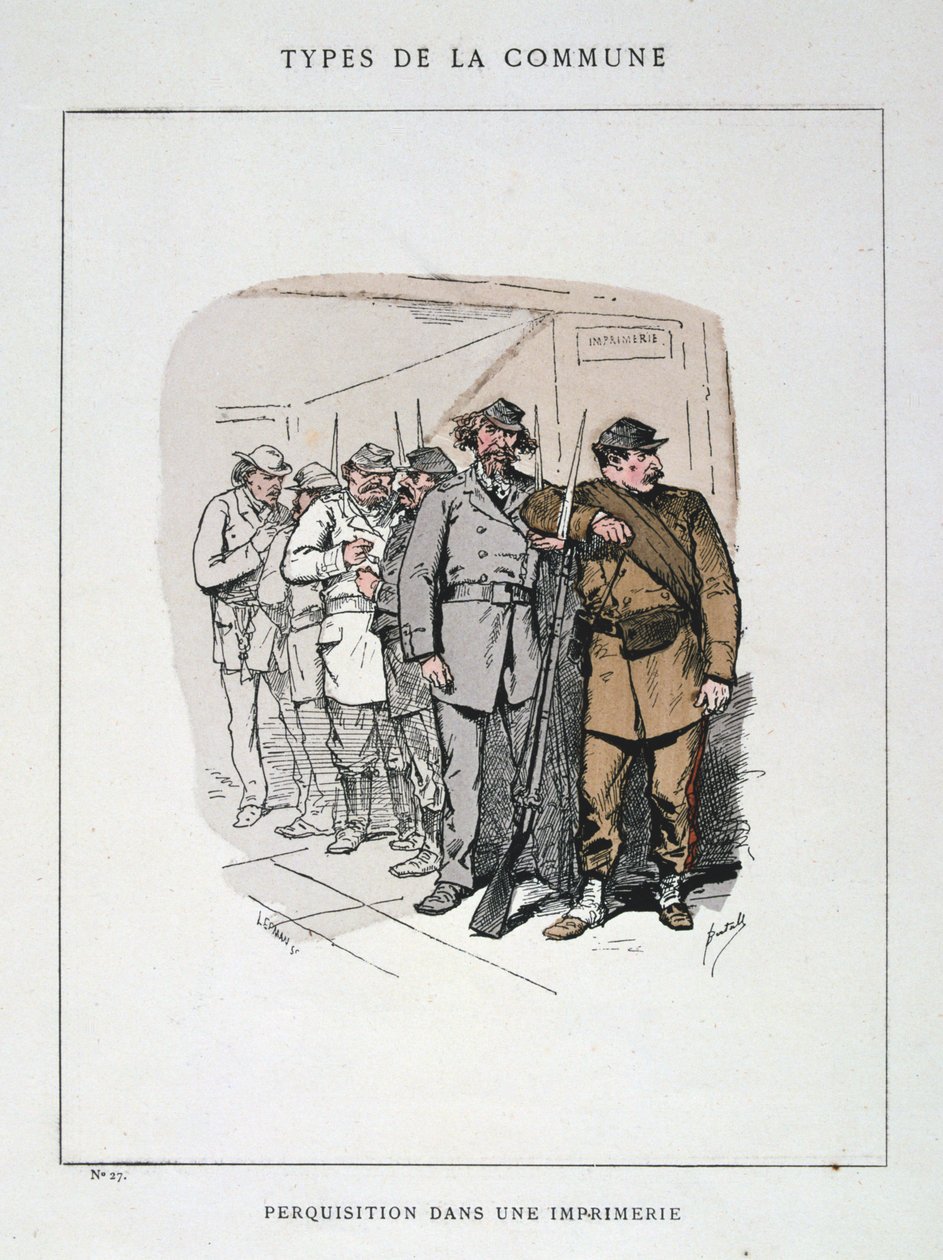 Eftersøgning af en trykpresse, Paris Commune, 1871. af Unbekannt