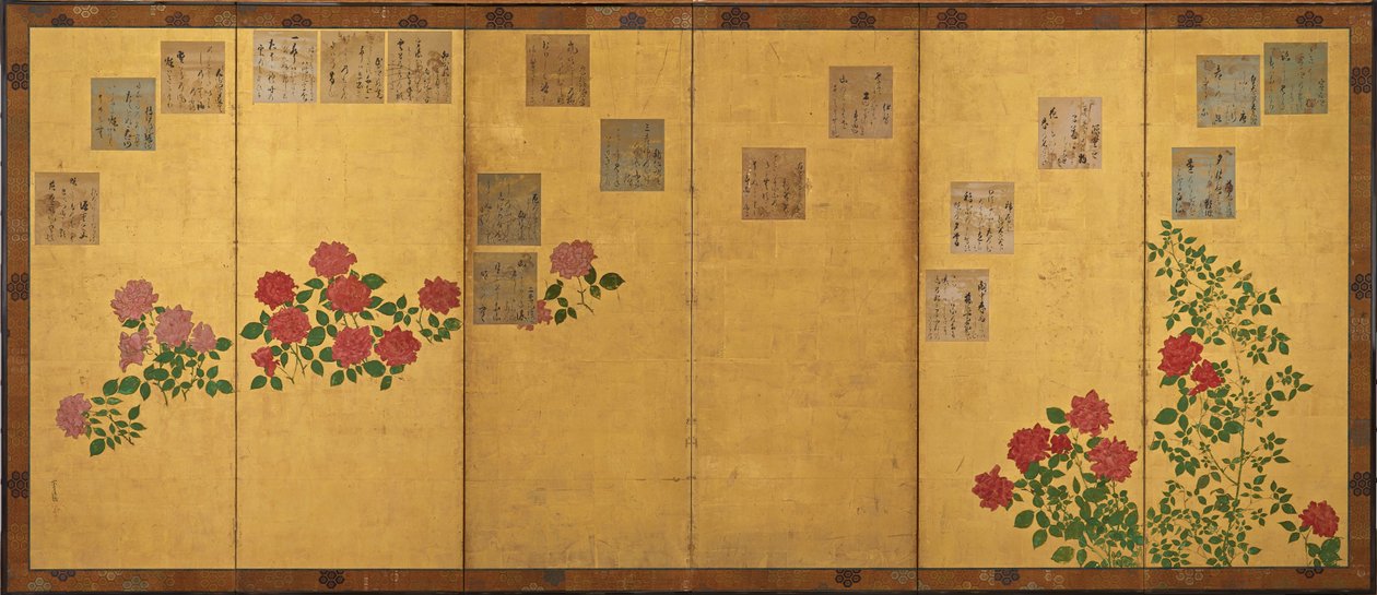 Digtpapirer og roser, Edo-perioden, 1615-1868. af Unbekannt