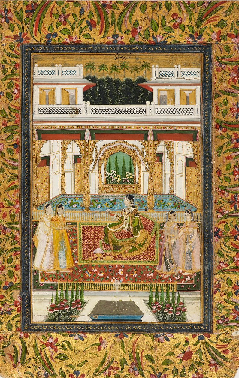 Prinsesse med ledsagere i et palads, 1700-tallet af Unbekannt