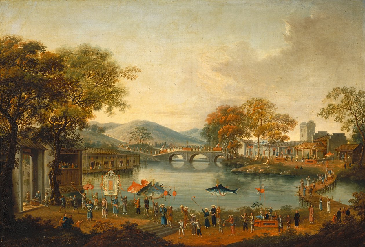 Procession ved en sø, 1800-tallet. af Unbekannt