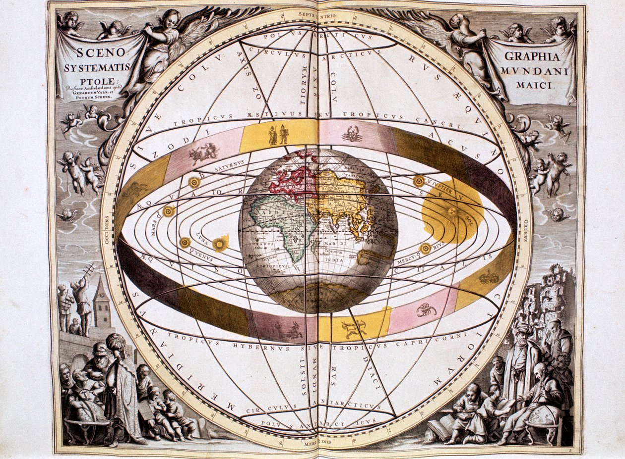 Ptolemæisk geocentrisk Jord-centreret system af universet, 1708 af Unbekannt