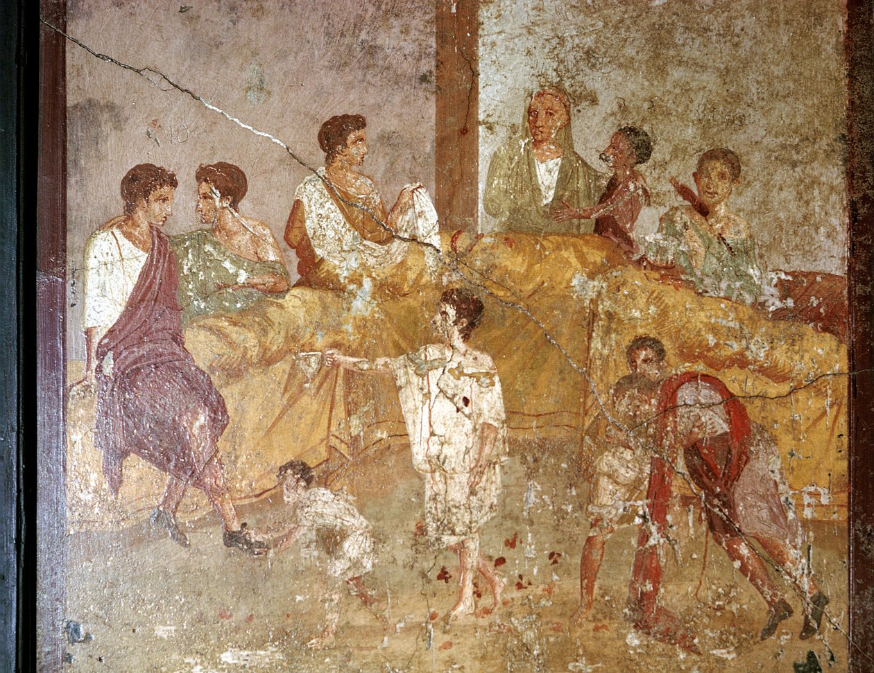 Romersk vægmaleri af et middagsselskab, Pompeji, Italien af Unbekannt