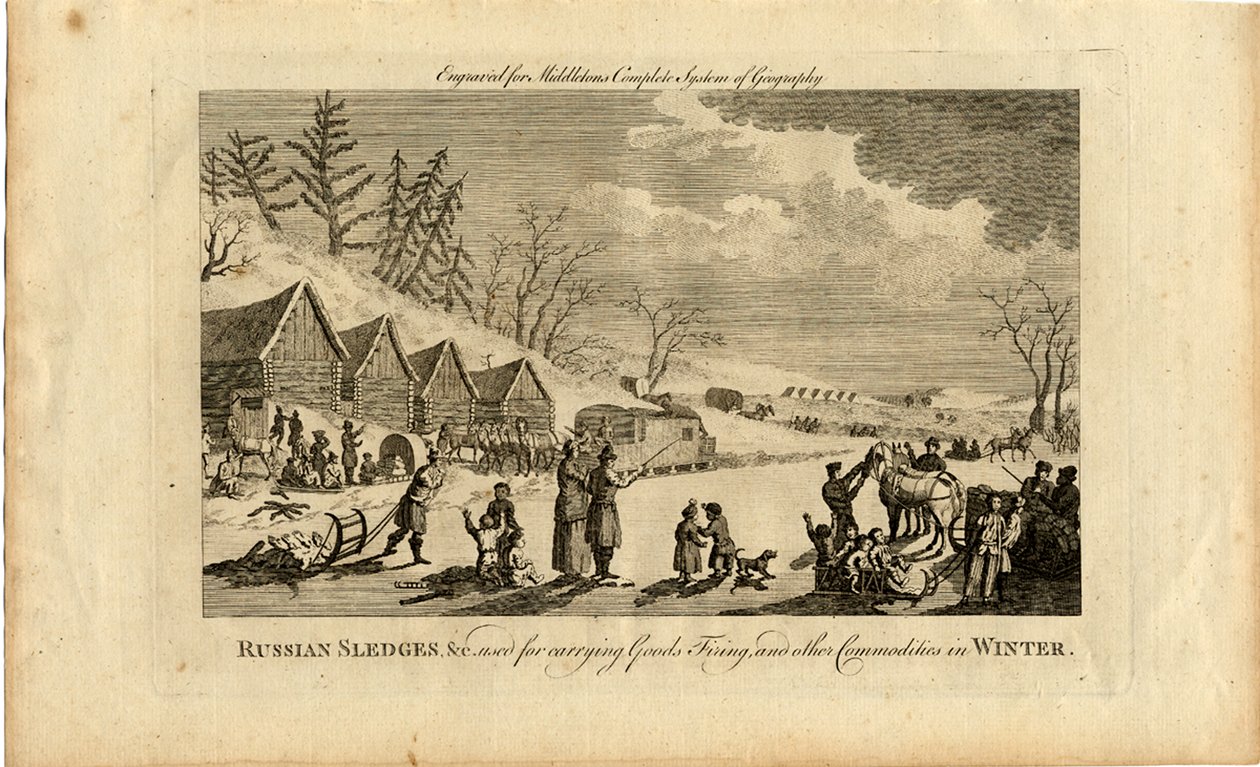 Russiske slæder om vinteren, 1750 af Unbekannt