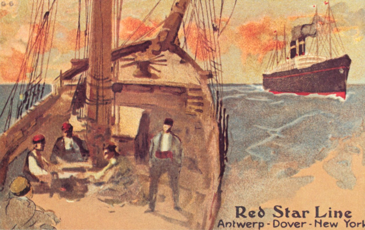 Sejlskib og Red Star oceanliner, c1900. af Unbekannt