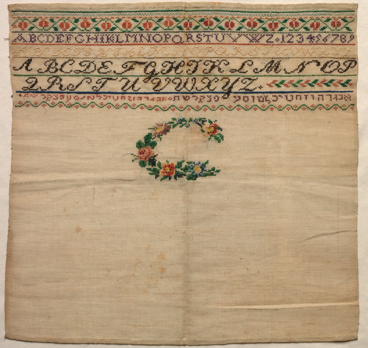 Sampler med hebraisk inskription, 1800-begyndelsen af det 20. århundrede. af Unbekannt