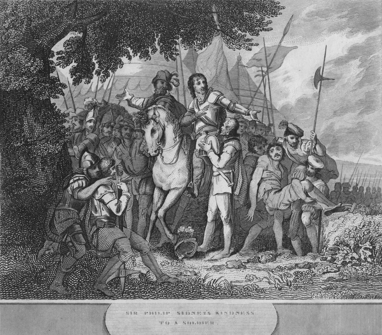 Sir Philip Sidneys Kindness to a Soldier, 1815 af Unbekannt