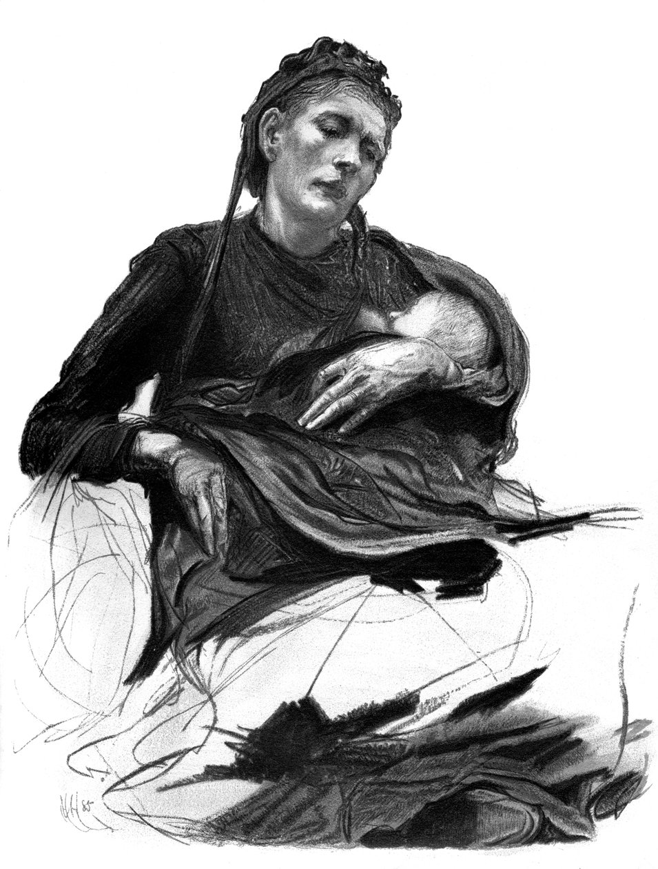 Studie af en kvinde, der holder en baby, 1895 af Unbekannt