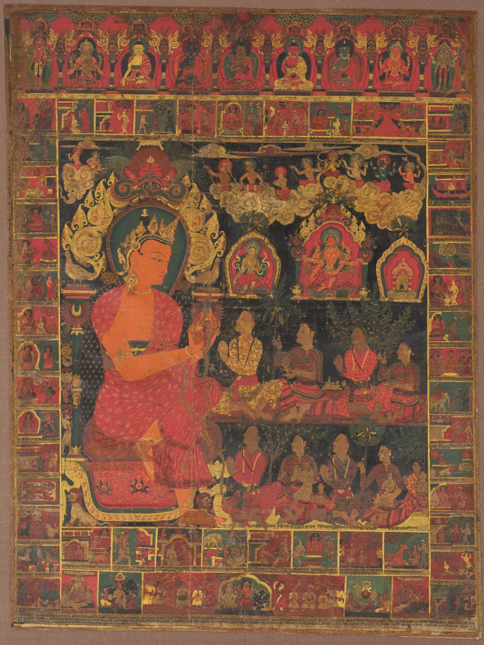 Thangka med Bejeweled Buddha Preaching, 1648. af Unbekannt