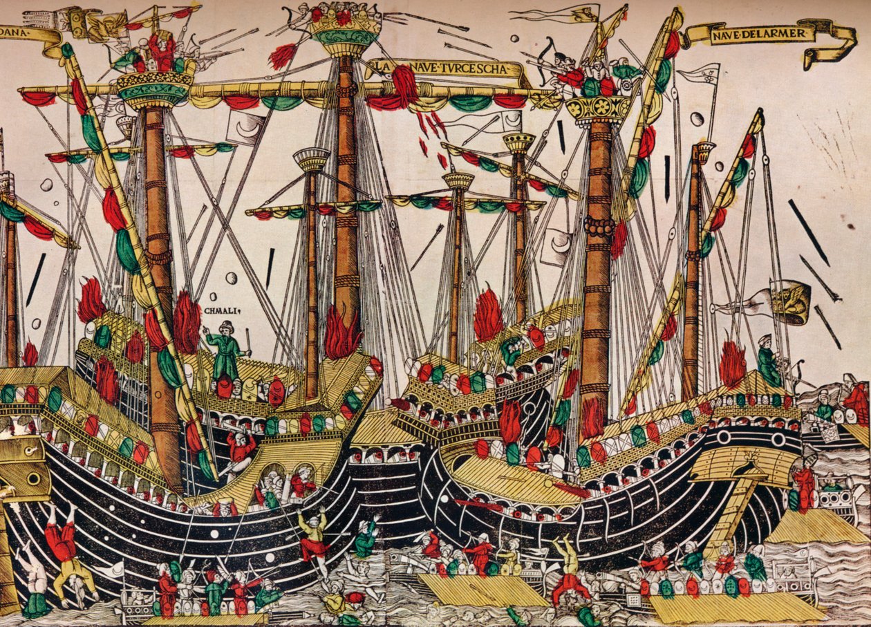 Slaget ved Zonchio Navarino, c1499 af Unbekannt