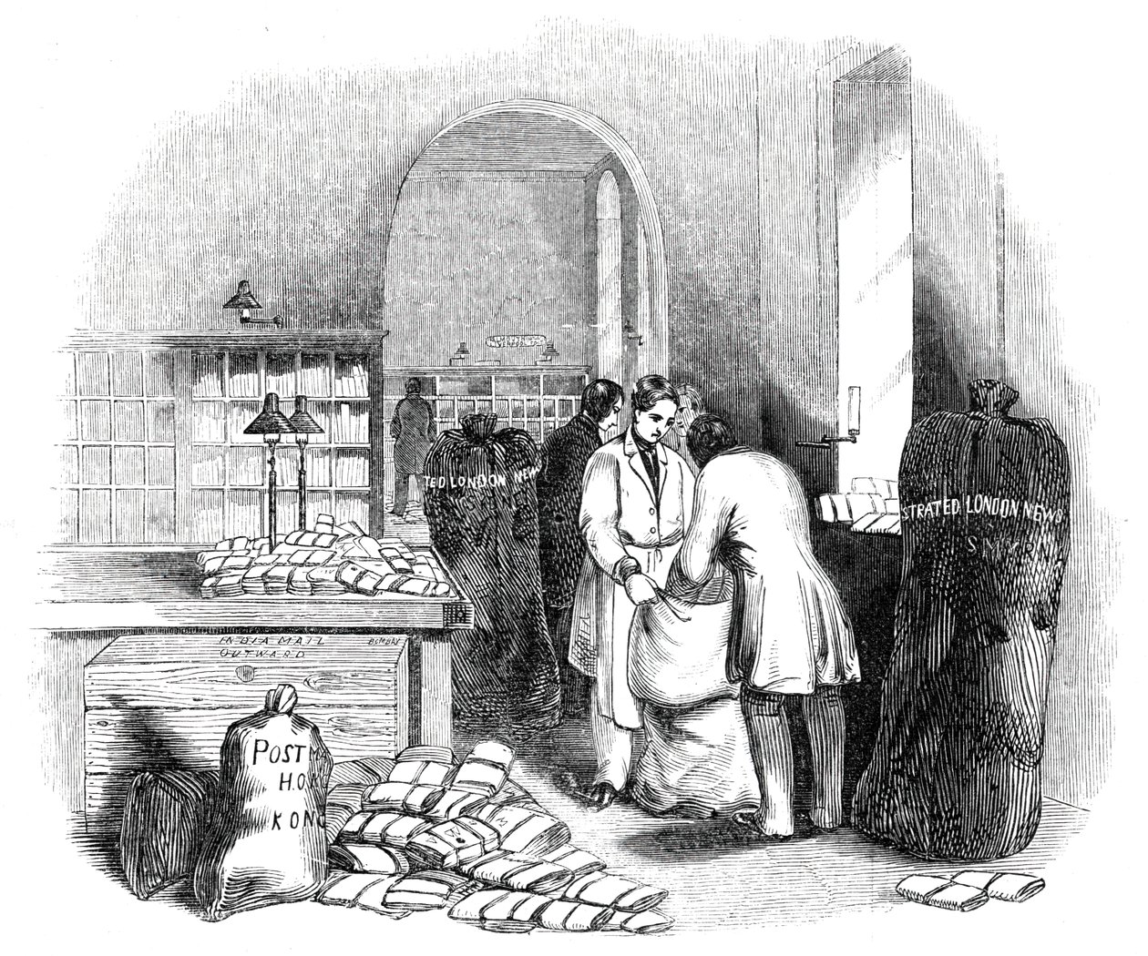 The General Post-Office, Packing the Indian Mail, 1844. af Unbekannt