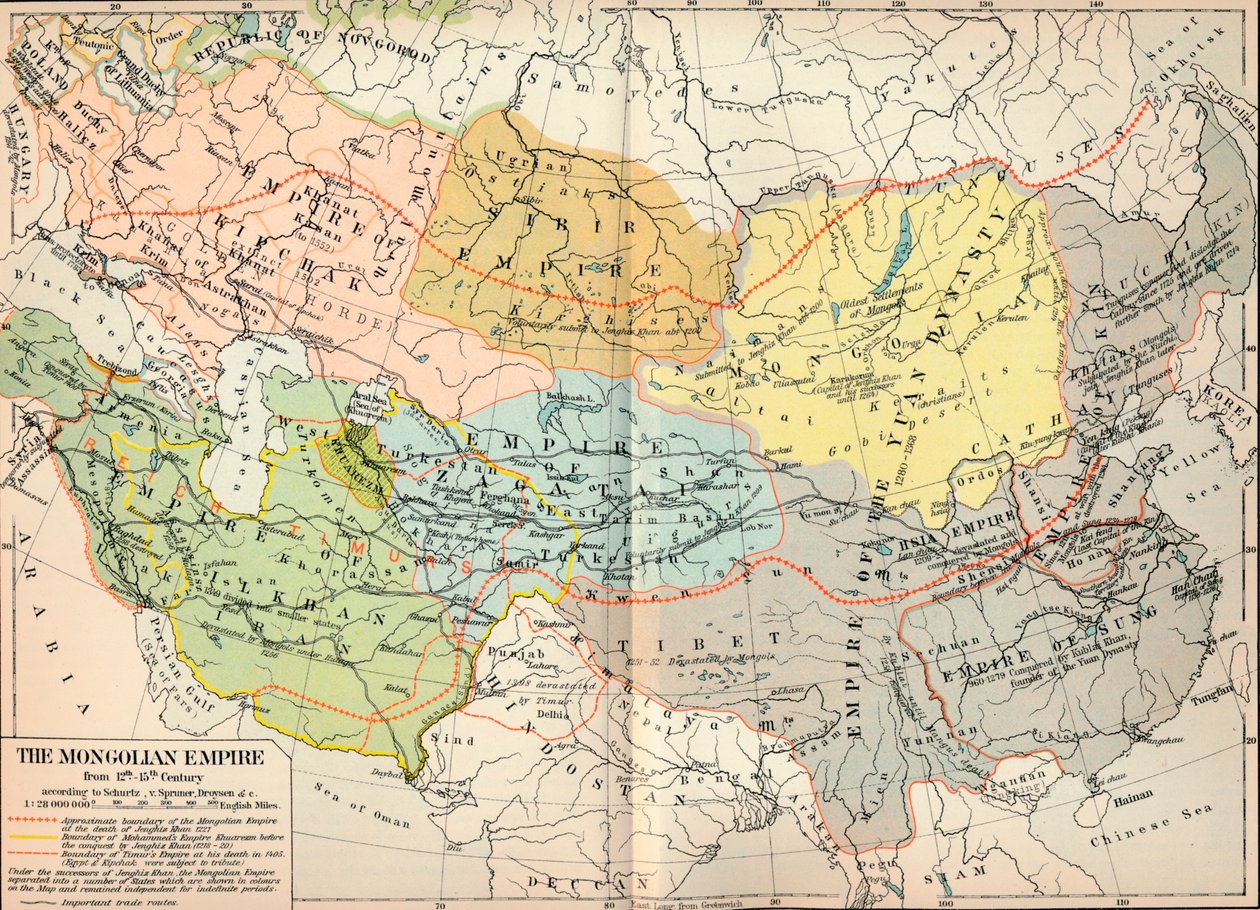 Det mongolske imperium fra det 12.-15. århundrede, c1903, 1904 af Unbekannt
