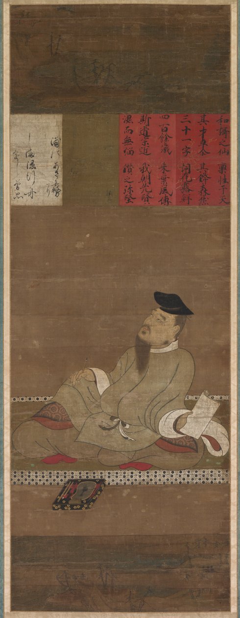 Te Poet t Kakinomoto no Hitomaro, ca. 1300-1350. af Unbekannt