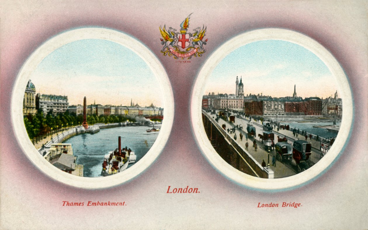 Themsen Embankment og London Bridge, London, 1909. af Unbekannt