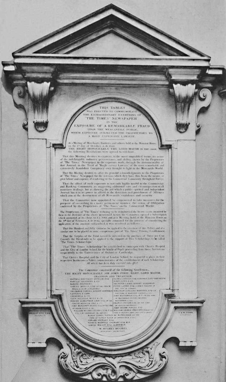 Times Memorial i Lloyds, c1800-tallet, 1928 af Unbekannt