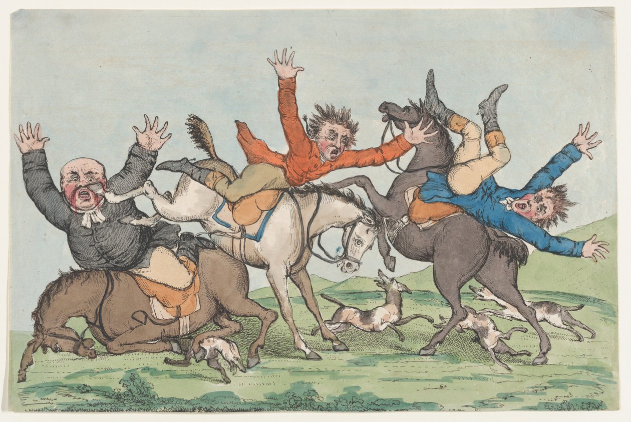 Tre ryttere falder fra deres bjerge, 1780-1820. af Unbekannt