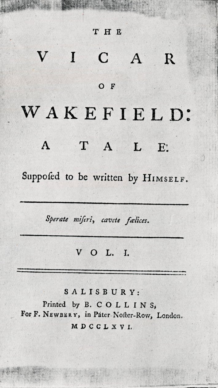 Titelside for The Vicar of Wakefield, 1766 af Unbekannt