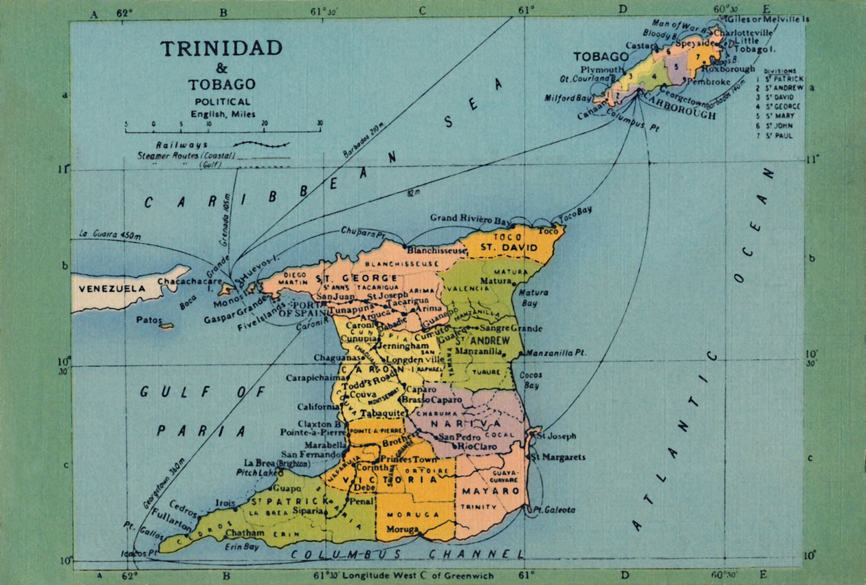 Trinidad & Tobago-kort, c1940