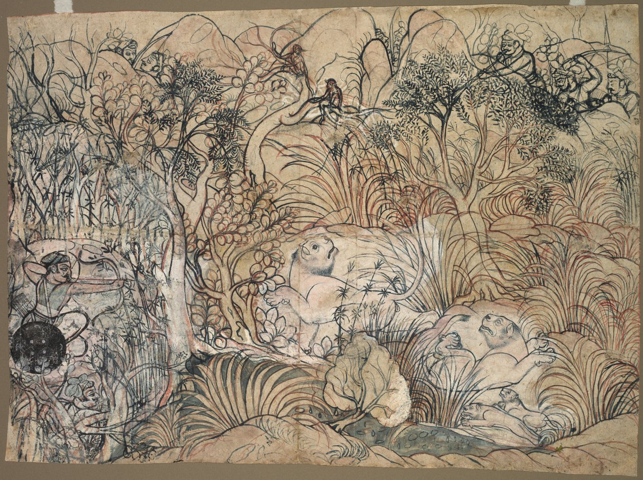 Umed Singh fra Kota Hunting Lions, ca. 1785-1790. af Unbekannt