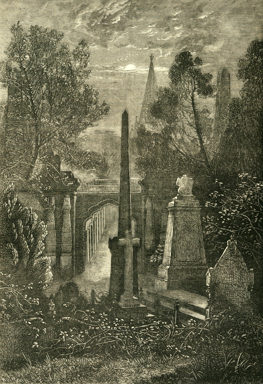 Udsigt på Highgate Cemetery, c1876. af Unbekannt