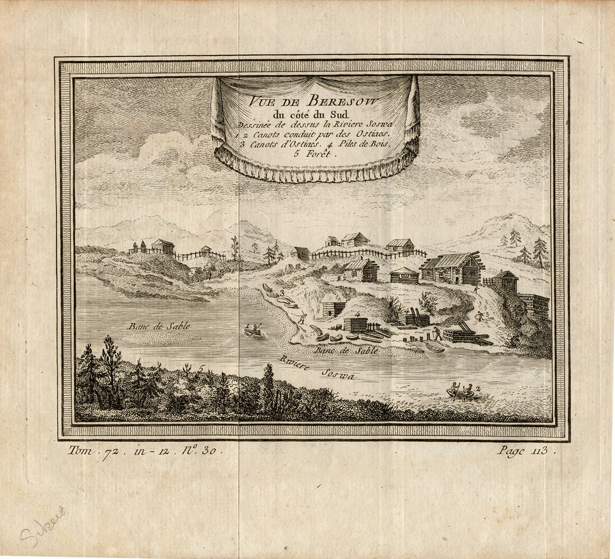 Udsigt over Berezov, ca. 1750 af Unbekannt