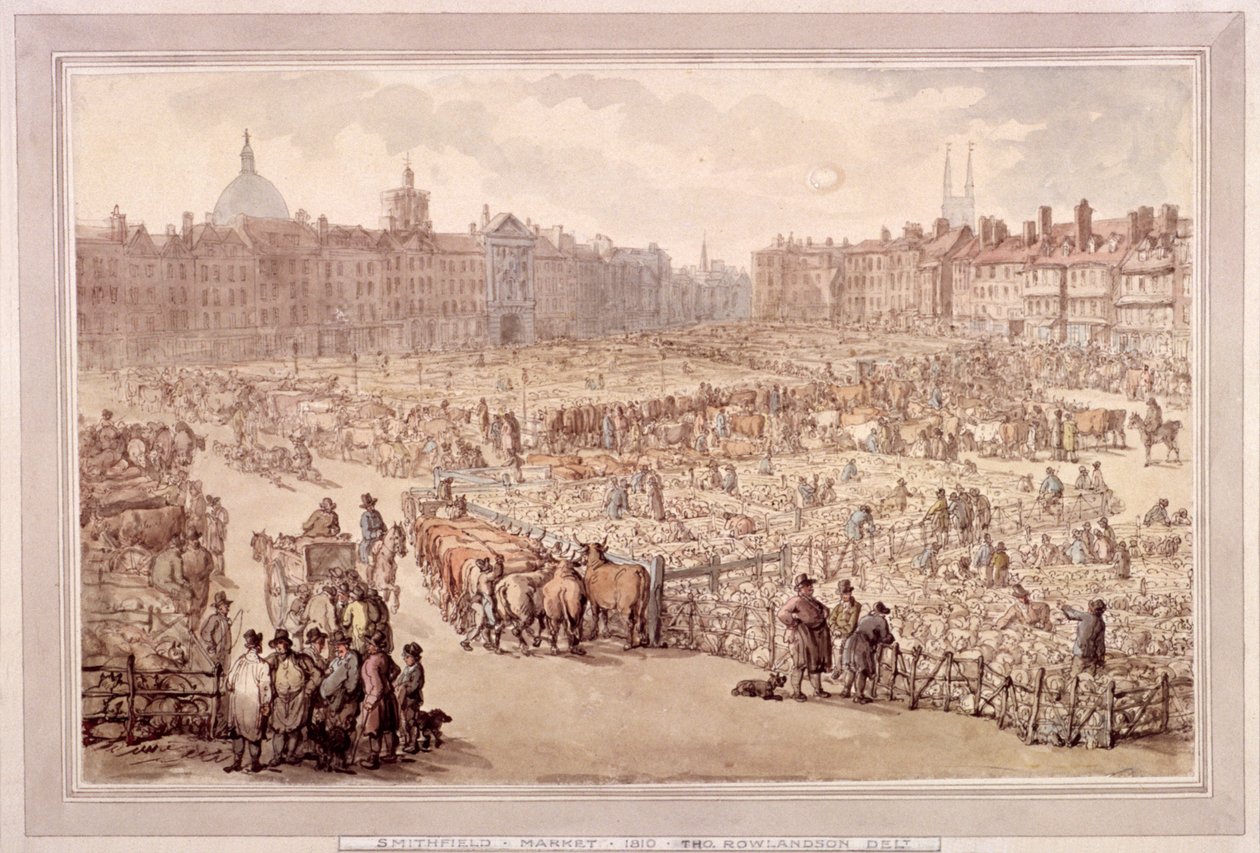 Udsigt over Smithfield Market, London, 1810 af Unbekannt