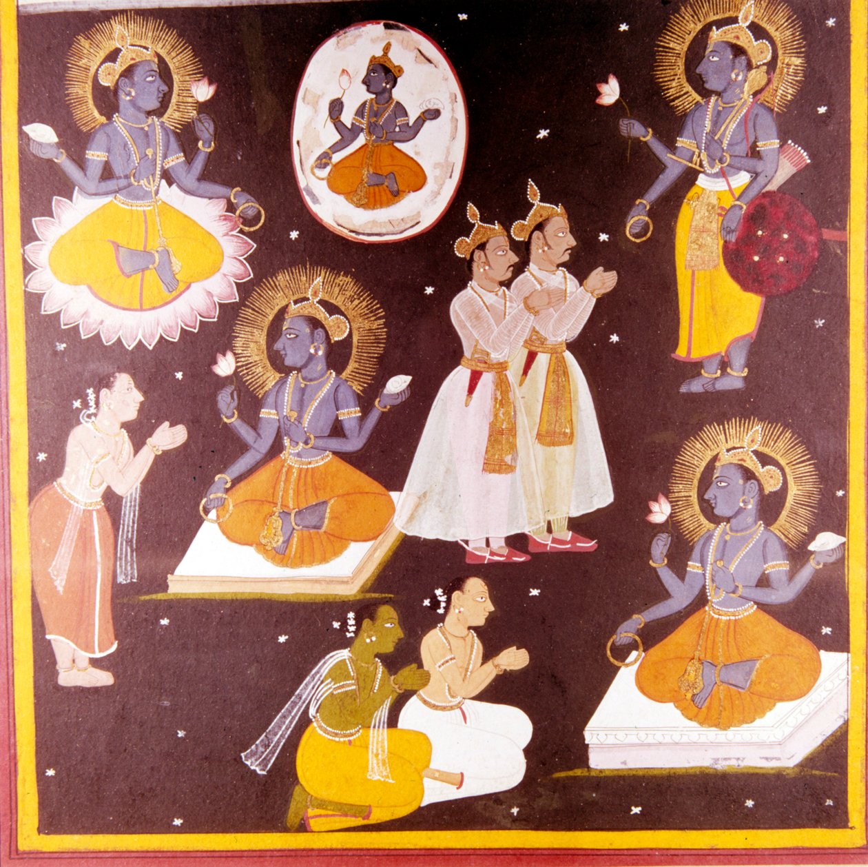 Vishnu tilbedte i Five Manifestations, c1690 af Unbekannt