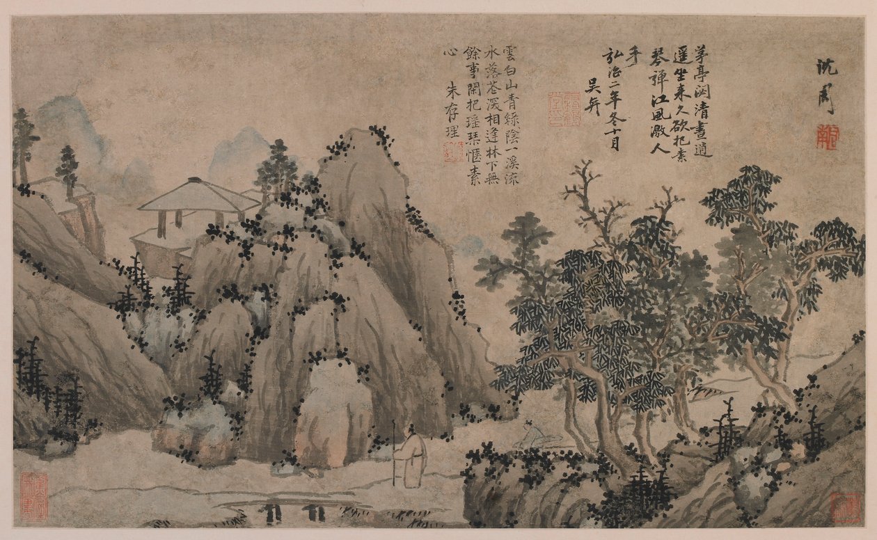 Vandring ved en bjergstrøm, Ming-dynastiet, 1368-1644. af Unbekannt