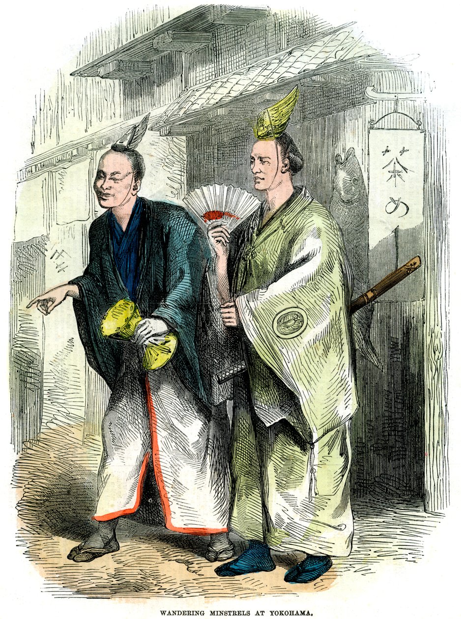 Vandrende minstreler i Yokohama, Japan, 1864 af Unbekannt