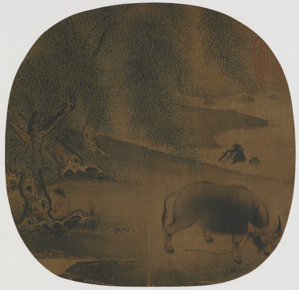 Water Buffalo and Herdboy under Willows, 1200-tallet. af Unbekannt