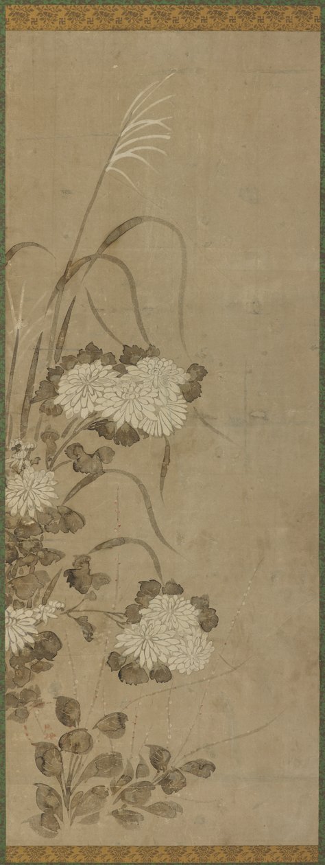 Hvide krysantemum og græsser, Edo-perioden, 1615-1868. af Unbekannt