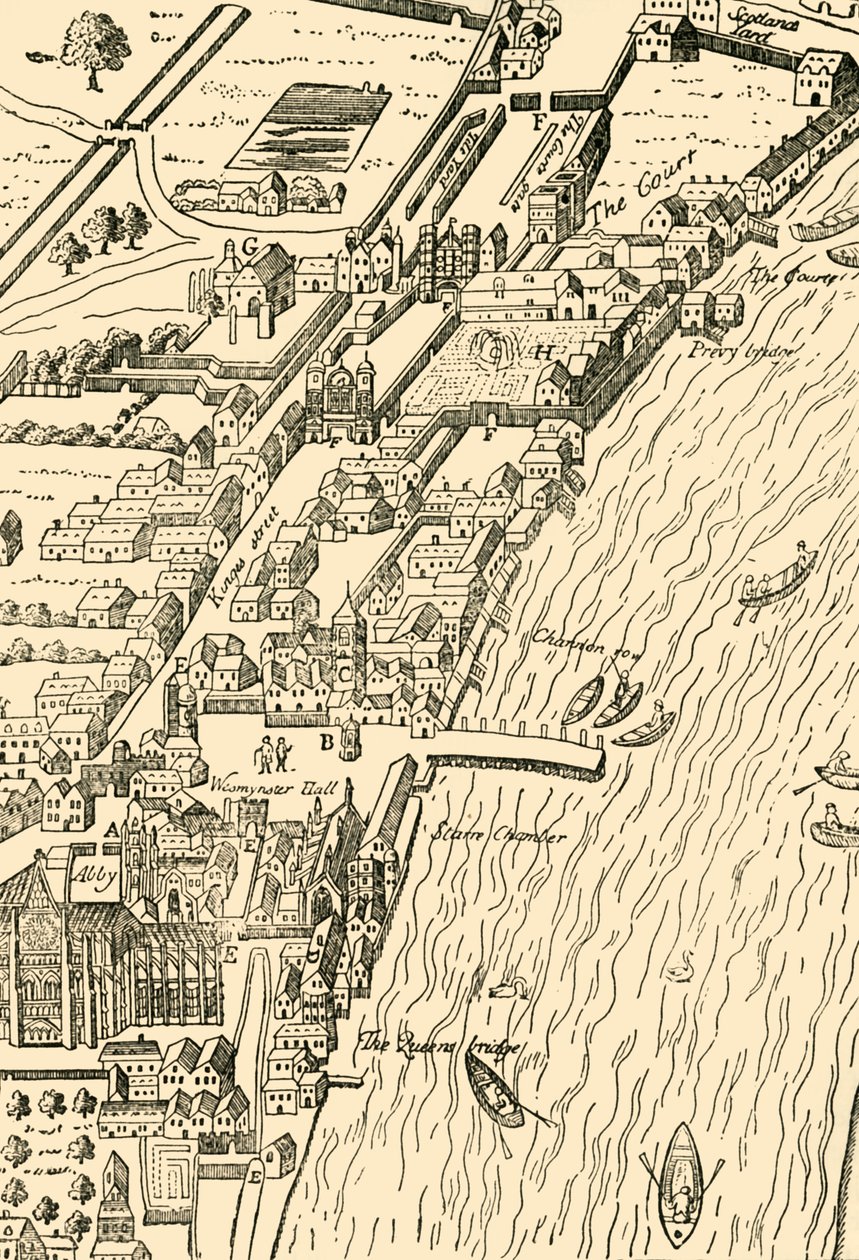 Whitehall og Westminster. Fra Aggas Map, 1881. af Unbekannt