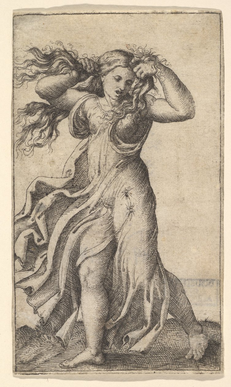 Kvinde trækker sit hår, ca. 1515. af Unbekannt