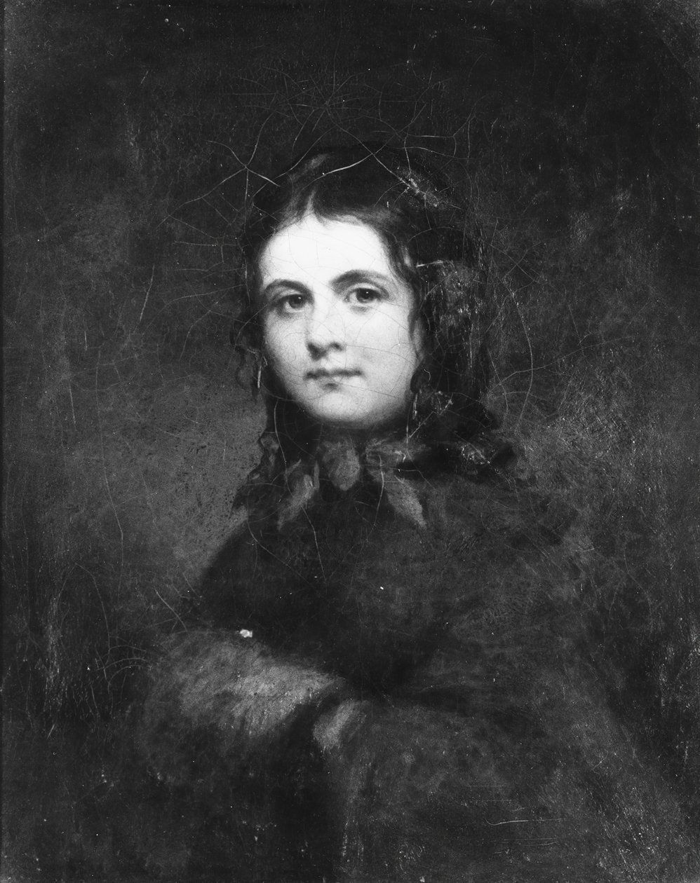 Kvinde med muffe, ca. 1850. af Unbekannt