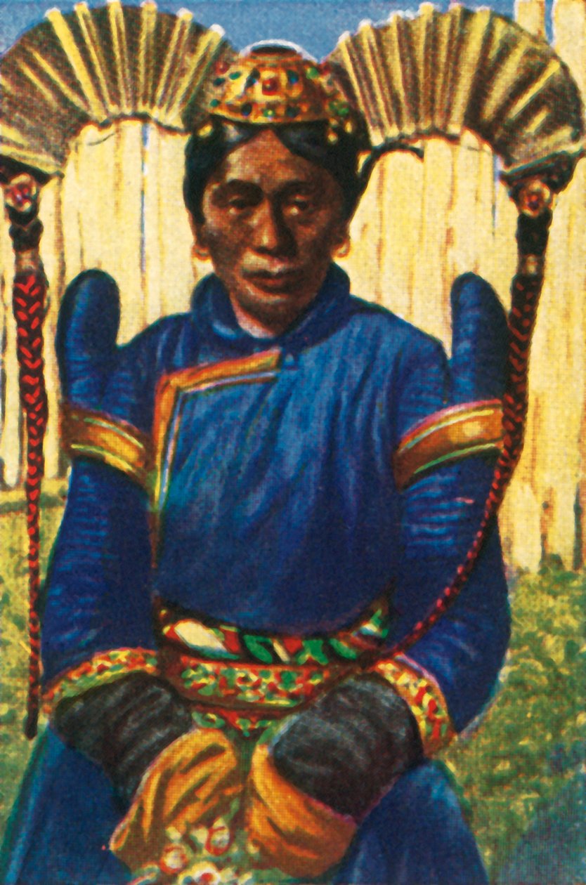 Kvinde med traditionel hovedbeklædning, Mongoliet, c1928. af Unbekannt
