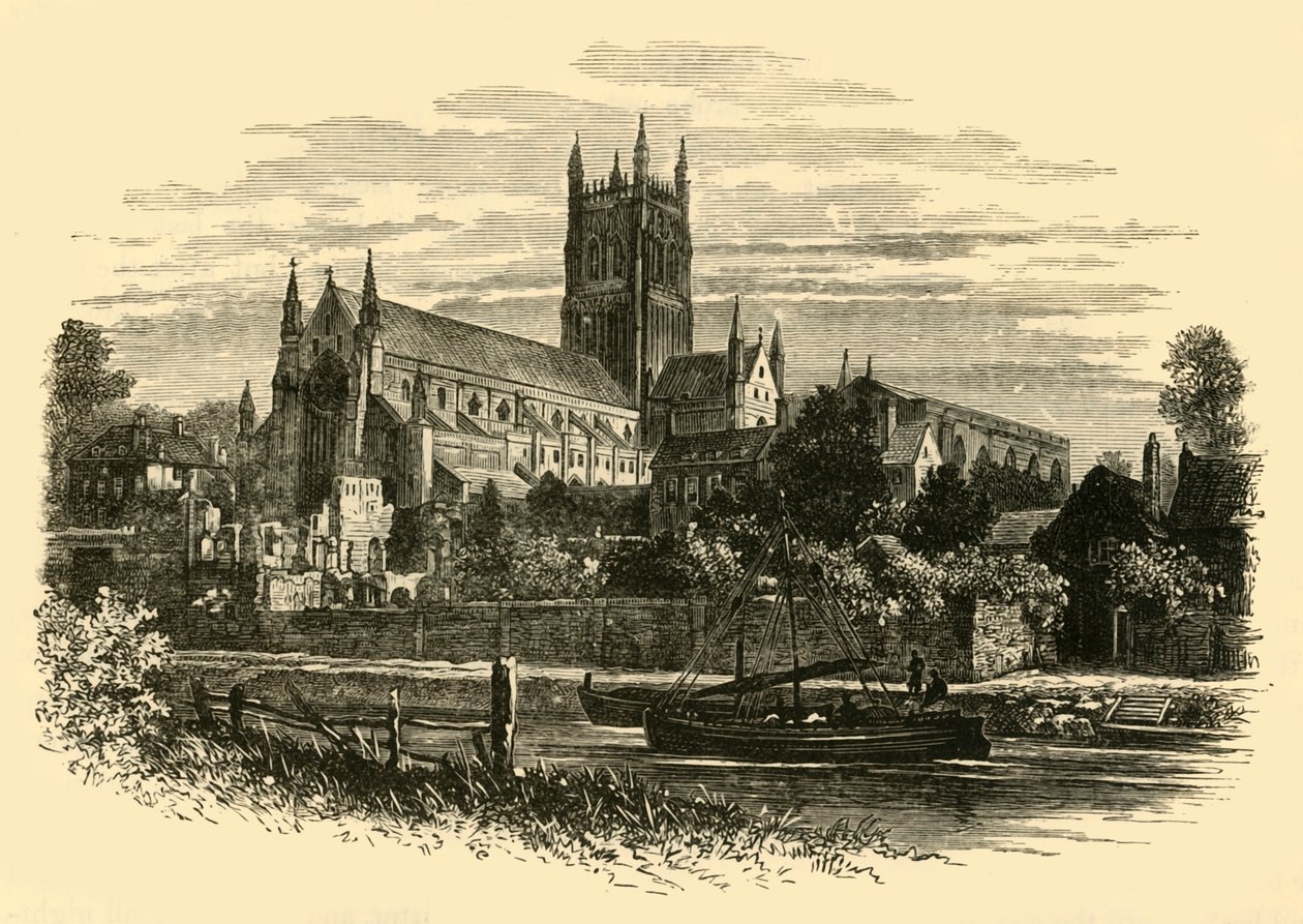 Worcester Cathedral, fra floden, 1898. af Unbekannt