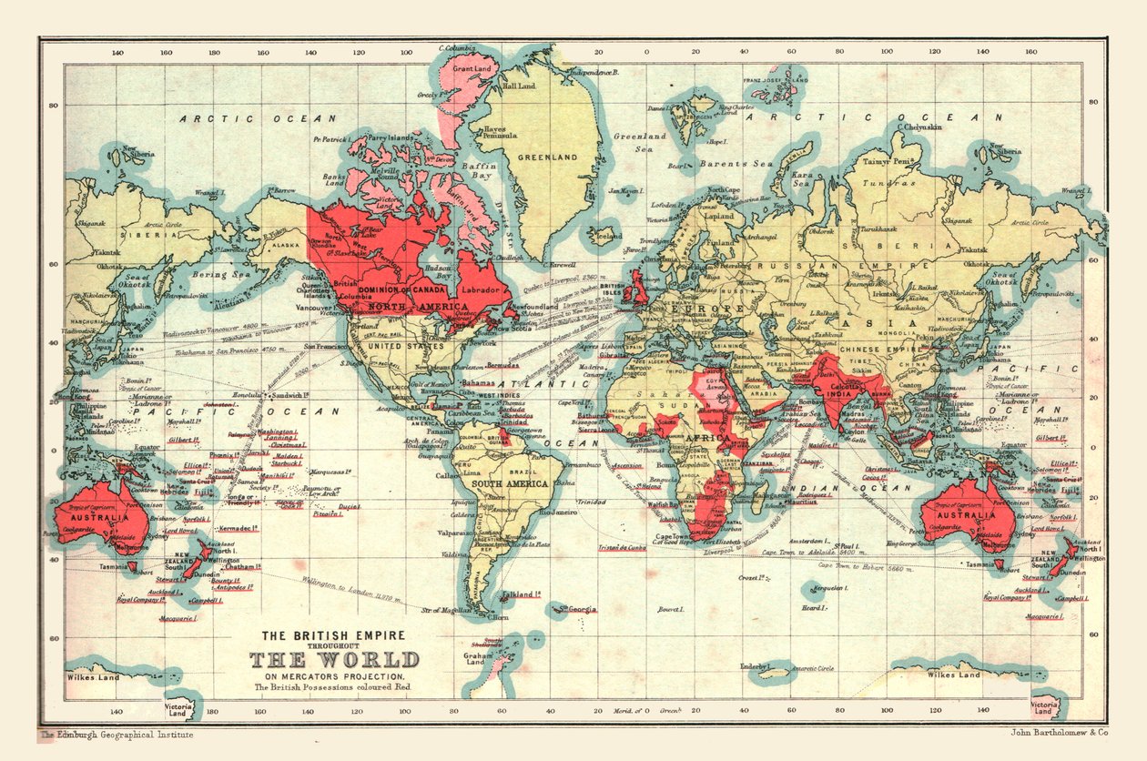 Verdenskort, der viser det britiske imperium, 1902. af Unbekannt