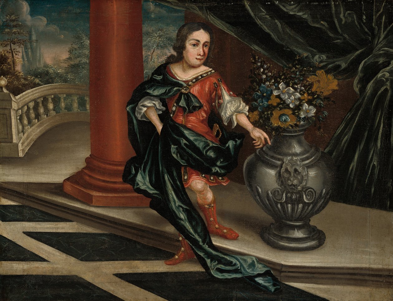 Ung mand på en terrasse, ca. 1730. af Unbekannt