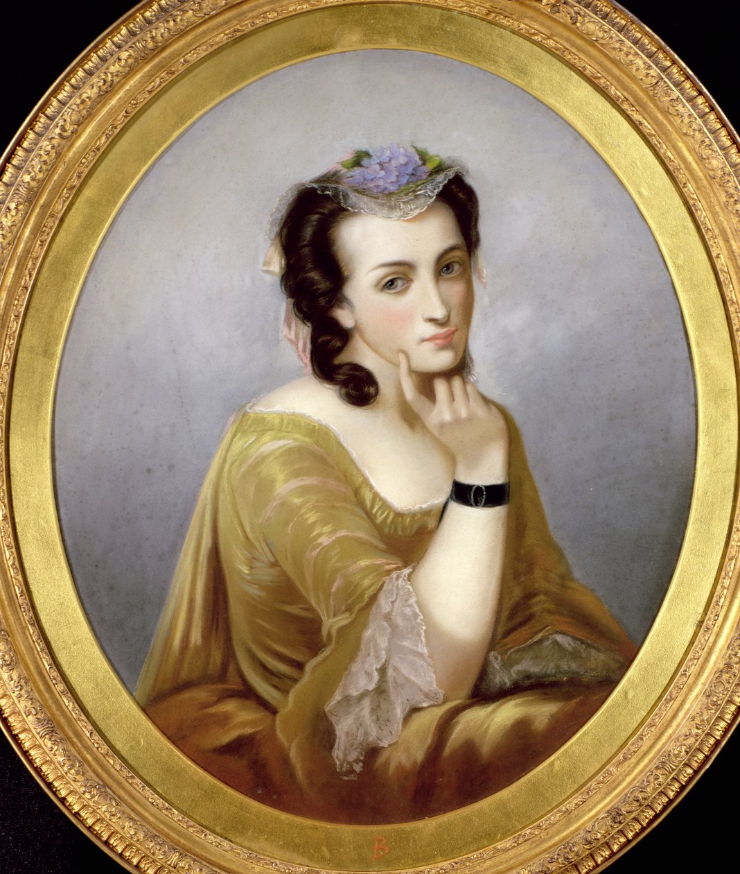 Kvinde i en Watteau-kjole, ca. 1870 (pastel) af Unbekannt Unbekannt