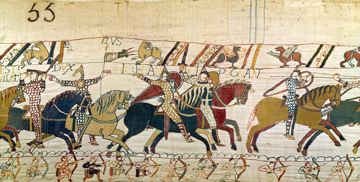 Hertug William viser ansigt til sin hær, Bayeux Tapestry af Unbekannt Unbekannt