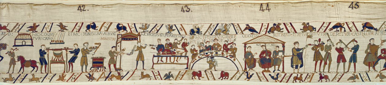 Normanniske tjenere forbereder en banket for William, Bayeux Tapestry af Unbekannt Unbekannt