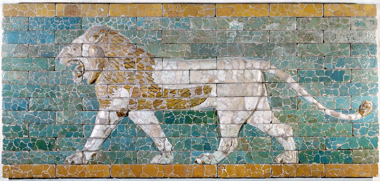 Løve, der repræsenterer Ishtar, frise fra processionsvejen, der fører til det store tempel i Babylon, tidligt 6. århundrede f.Kr. af Unbekannt Unbekannt