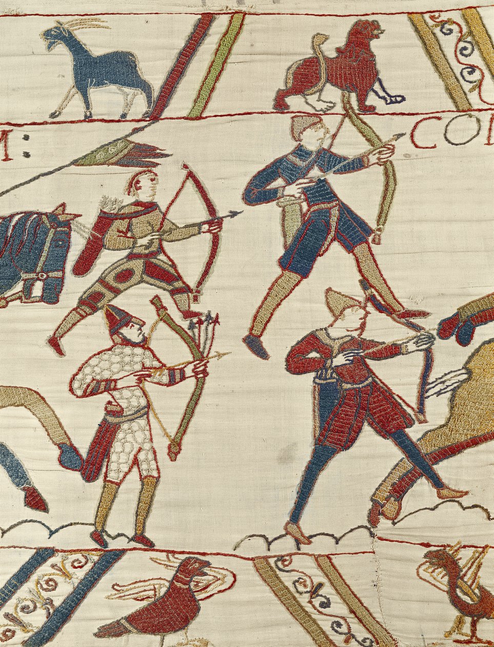 Normanniske bueskytter forbereder sig på kampen mod den engelske hær, Bayeux Tapestry af Unbekannt Unbekannt