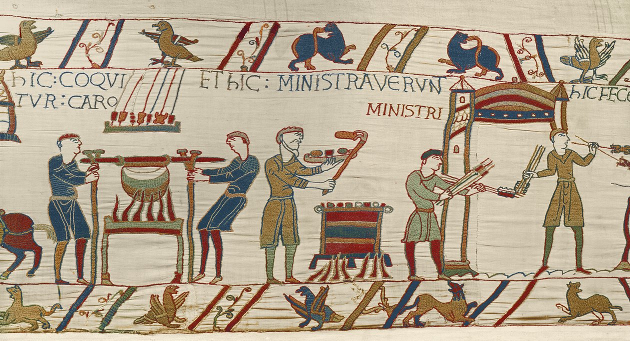 Normanniske kokke forbereder et festmåltid for William, Bayeux Tapestry af Unbekannt Unbekannt