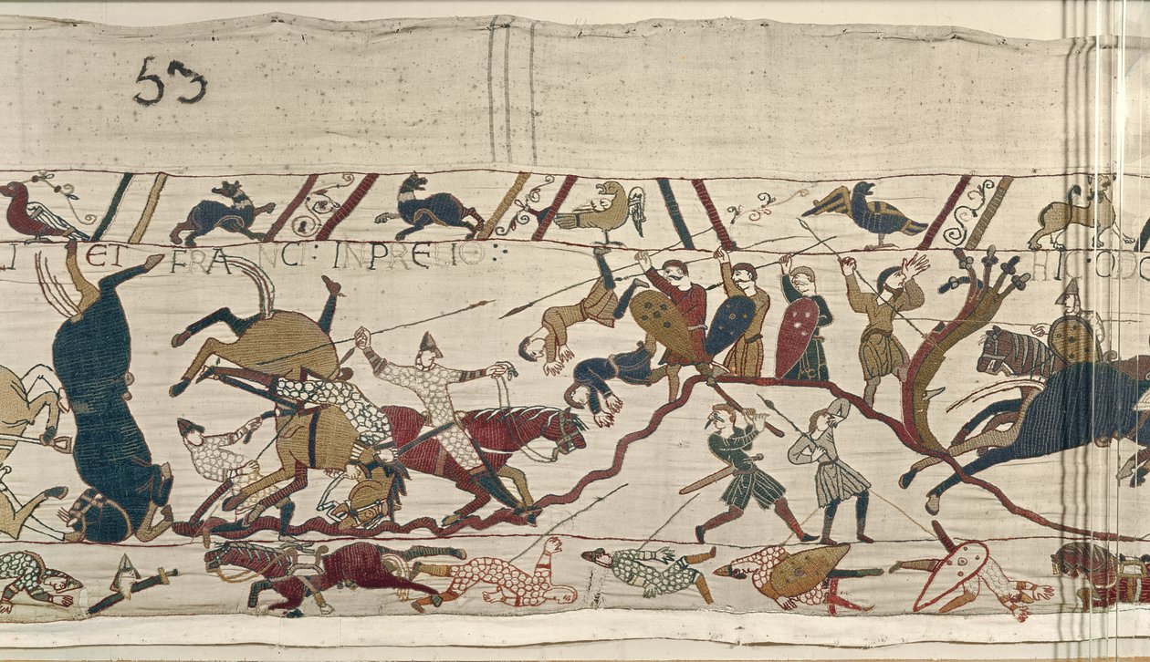 Normannerne og engelske falder side om side i Battle, Bayeux Tapestry af Unbekannt Unbekannt