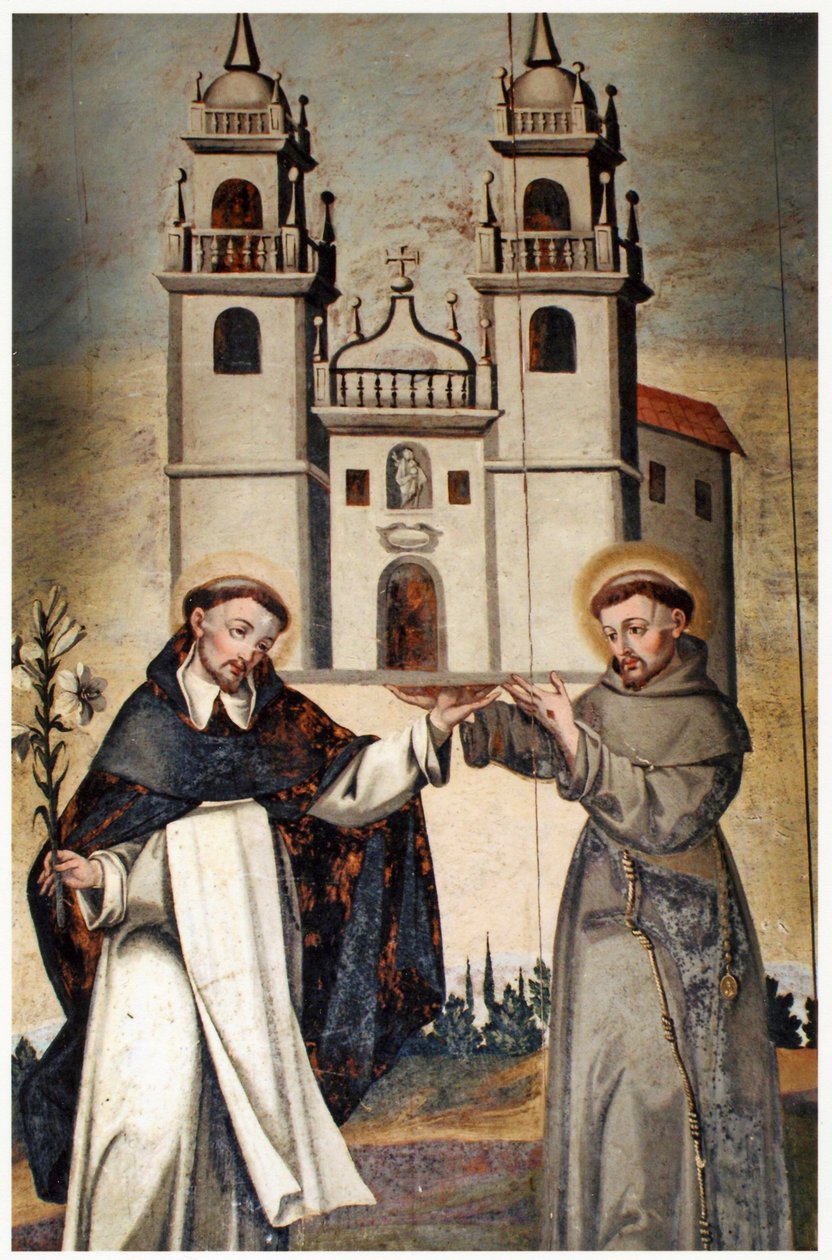 St. Dominic og St. Francis holder en miniaturemodel af kirken ved As Ermidas af Unbekannt Unbekannt